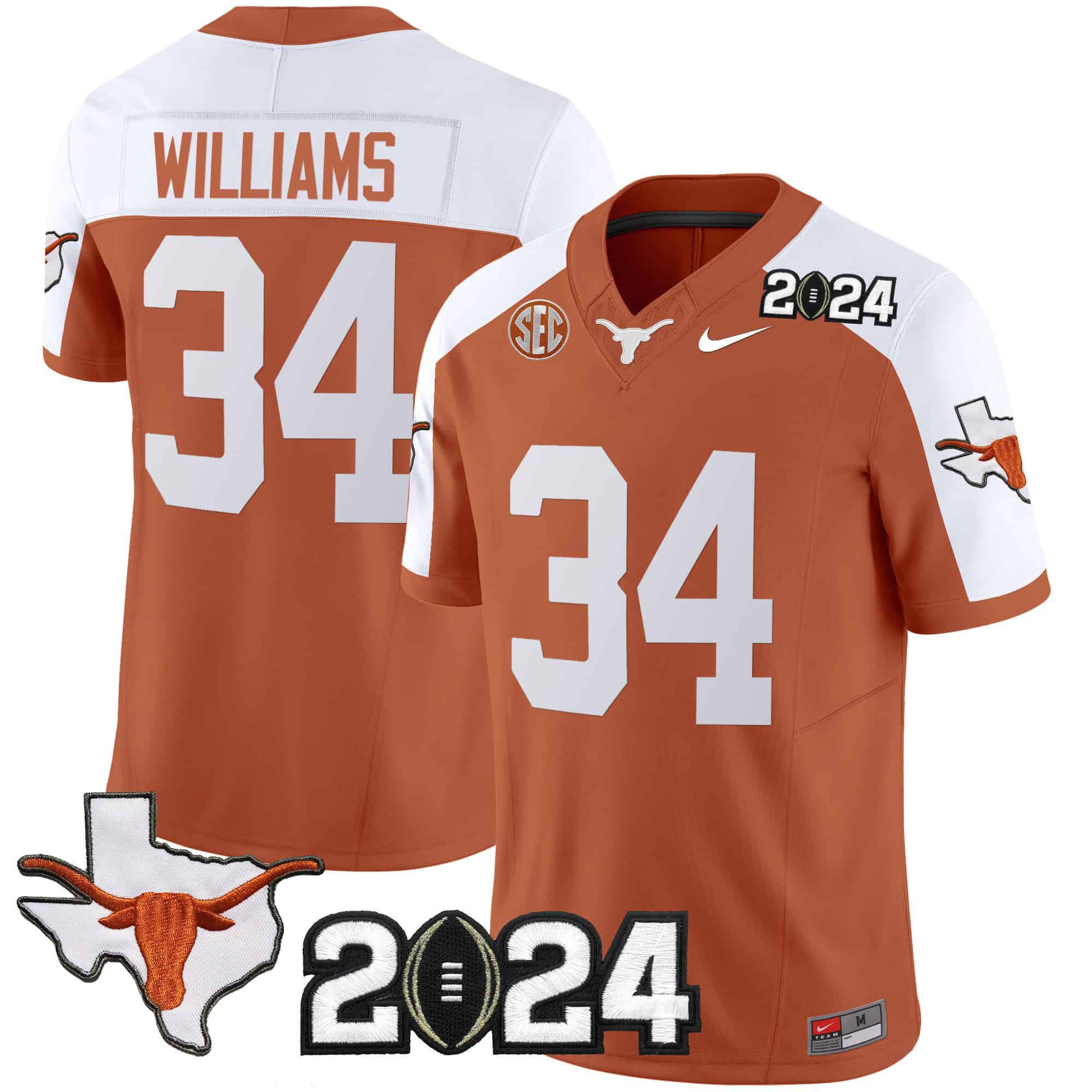 Men Texas Longhorns #34 Williams Orange 2024 Nike Vapor Limited NCAA Jersey